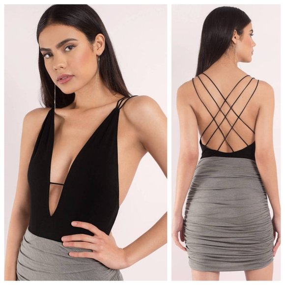 Tobi Tops - Tobi Black Strappy Plunge Bodysuit